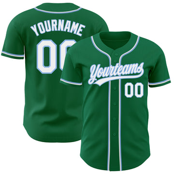 Custom Kelly Green White-Light Blue Authentic Baseball Jersey