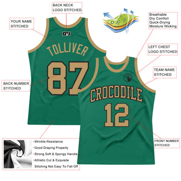 Custom Kelly Green Old Gold-Black Authentic Throwback Basketball Jersey