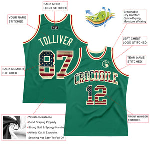 Custom Kelly Green Vintage USA Flag-Cream Authentic Throwback Basketball Jersey