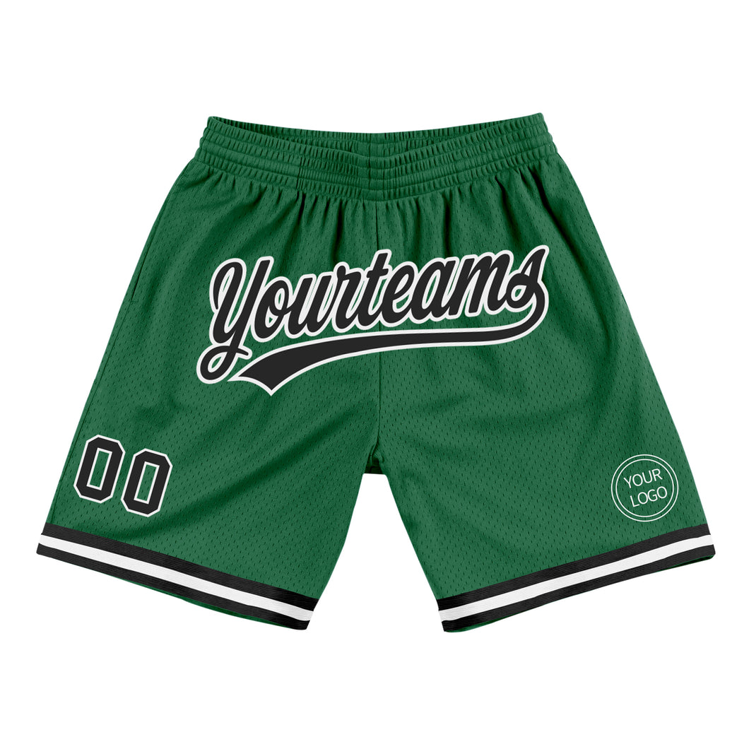 Custom Kelly Green Black-White Authentic Throwback Basketball Shorts