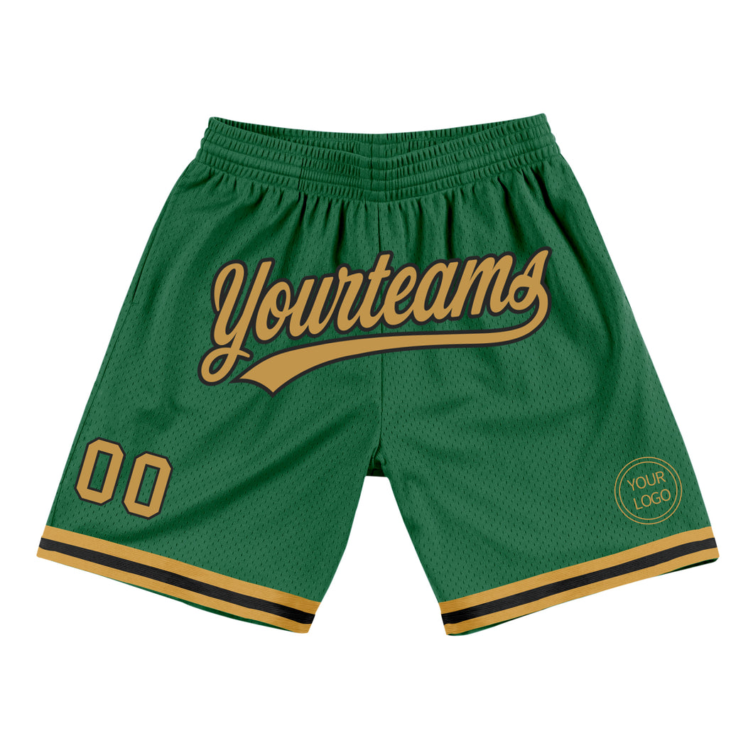 Custom Kelly Green Old Gold-Black Authentic Throwback Basketball Shorts