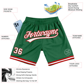 Custom Kelly Green White-Red Authentic Throwback Basketball Shorts