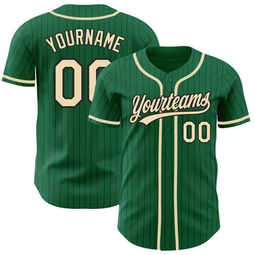 Custom Kelly Green Black Pinstripe City Cream Authentic Baseball Jersey