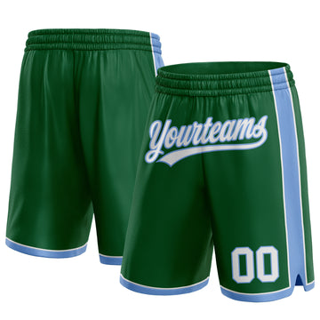 Custom Kelly Green White-Light Blue Authentic Basketball Shorts