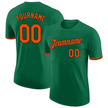 Custom Kelly Green Orange-Black Performance T-Shirt