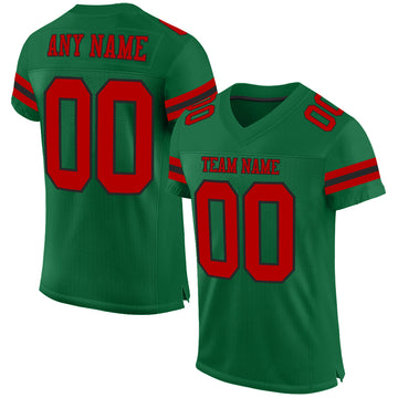 Custom Kelly Green Red-Black Mesh Authentic Football Jersey