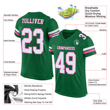 Custom Kelly Green White-Pink Mesh Authentic Football Jersey
