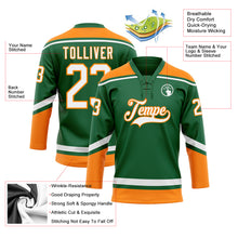 Load image into Gallery viewer, Custom Kelly Green White-Bay Orange Hockey Lace Neck Jersey
