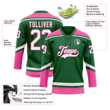 Laden Sie das Bild in den Galerie-Viewer, Custom Kelly Green White-Pink Hockey Lace Neck Jersey
