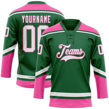 Load image into Gallery viewer, Custom Kelly Green White-Pink Hockey Lace Neck Jersey
