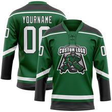 Load image into Gallery viewer, Custom Kelly Green White-Black Hockey Lace Neck Jersey
