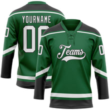 Load image into Gallery viewer, Custom Kelly Green White-Black Hockey Lace Neck Jersey
