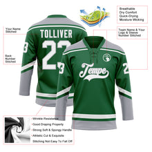 Load image into Gallery viewer, Custom Kelly Green White-Gray Hockey Lace Neck Jersey
