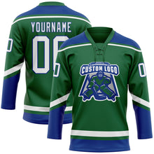 Load image into Gallery viewer, Custom Kelly Green White-Royal Hockey Lace Neck Jersey
