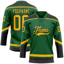 Load image into Gallery viewer, Custom Kelly Green Gold-Black Hockey Lace Neck Jersey
