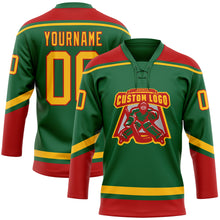 Load image into Gallery viewer, Custom Kelly Green Gold-Red Hockey Lace Neck Jersey
