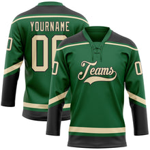 Load image into Gallery viewer, Custom Kelly Green City Cream-Black Hockey Lace Neck Jersey
