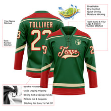 Load image into Gallery viewer, Custom Kelly Green City Cream-Red Hockey Lace Neck Jersey
