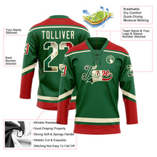 Load image into Gallery viewer, Custom Kelly Green Vintage Mexican Flag Cream-Red Hockey Lace Neck Jersey
