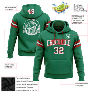 Custom Stitched Kelly Green White-Red Football Pullover Sweatshirt Hoodie