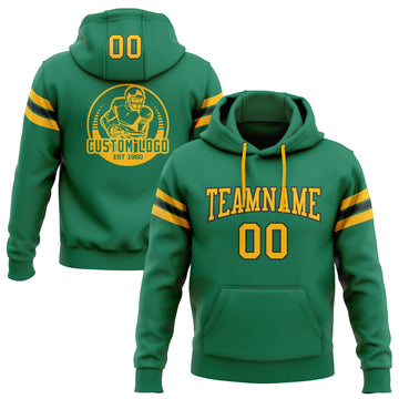 Custom Stitched Kelly Green Gold-White Football Pullover Sweatshirt Hoodie