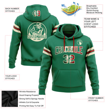 Custom Stitched Kelly Green Vintage Mexican Flag Cream-Red Football Pullover Sweatshirt Hoodie