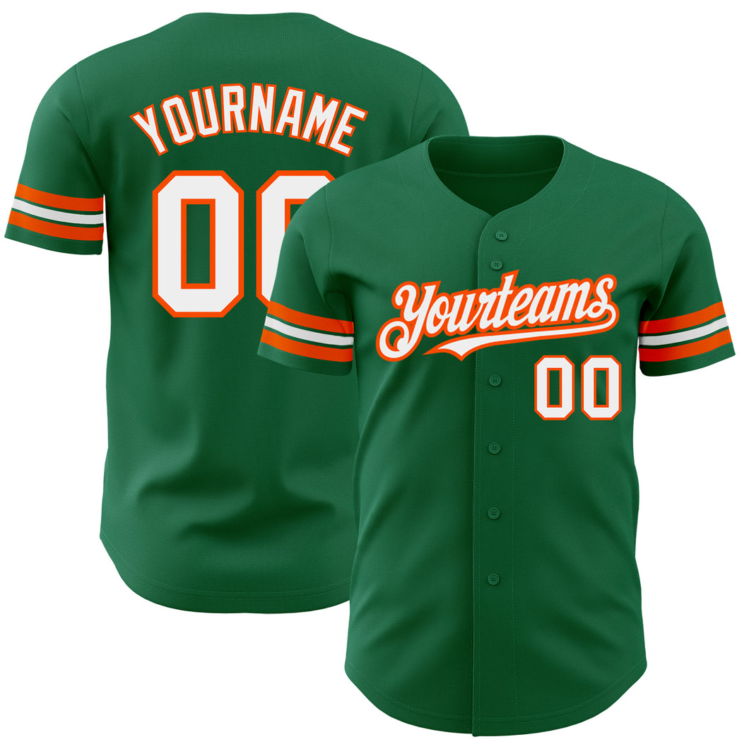 Custom Kelly Green White-Orange Authentic Baseball Jersey