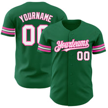 Laden Sie das Bild in den Galerie-Viewer, Custom Kelly Green White-Pink Authentic Baseball Jersey
