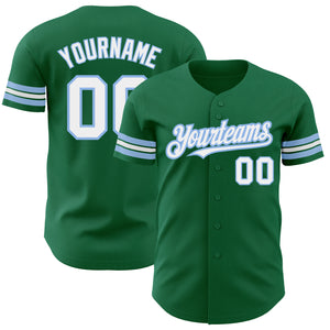 Custom Kelly Green White-Light Blue Authentic Baseball Jersey