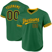 Load image into Gallery viewer, Custom Kelly Green Black-Gold Authentic Throwback Baseball Jersey

