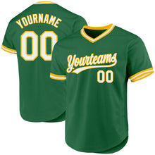 Load image into Gallery viewer, Custom Kelly Green White-Gold Authentic Throwback Baseball Jersey
