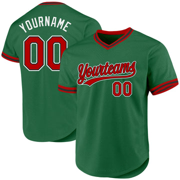 Custom Kelly Green Red-Black Authentic Throwback Baseball Jersey