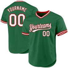 Load image into Gallery viewer, Custom Kelly Green White-Red Authentic Throwback Baseball Jersey
