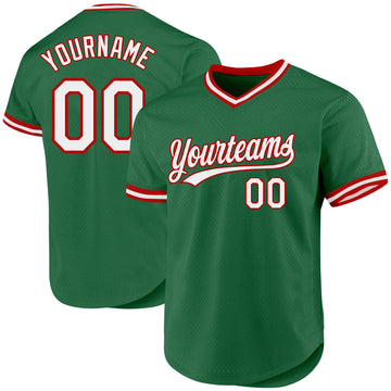 Custom Kelly Green White-Red Authentic Throwback Baseball Jersey