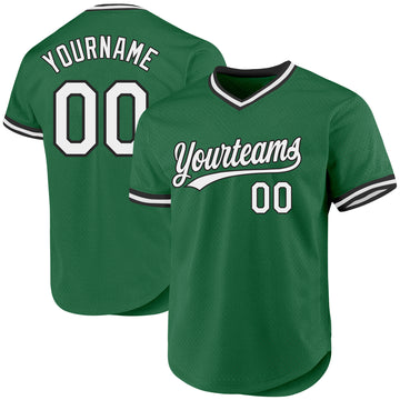 Custom Kelly Green White-Black Authentic Throwback Baseball Jersey