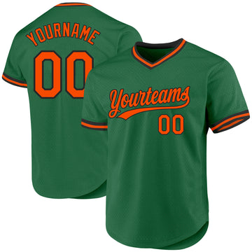 Custom Kelly Green Orange-Black Authentic Throwback Baseball Jersey
