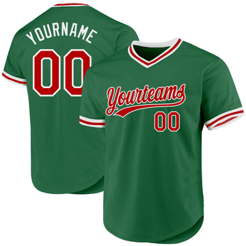 Custom Kelly Green Red-White Authentic Throwback Baseball Jersey