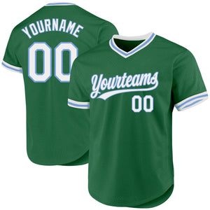 Custom Kelly Green White-Light Blue Authentic Throwback Baseball Jersey