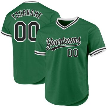 Custom Kelly Green Black-White Authentic Throwback Baseball Jersey