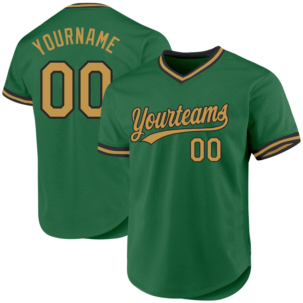 Custom Kelly Green Old Gold-Black Authentic Throwback Baseball Jersey