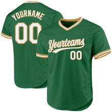 Load image into Gallery viewer, Custom Kelly Green White-Old Gold Authentic Throwback Baseball Jersey
