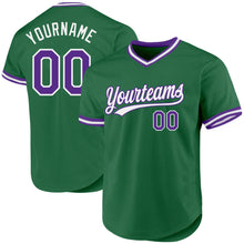 Load image into Gallery viewer, Custom Kelly Green Purple-White Authentic Throwback Baseball Jersey
