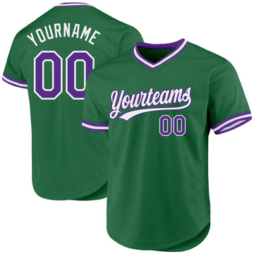 Custom Kelly Green Purple-White Authentic Throwback Baseball Jersey