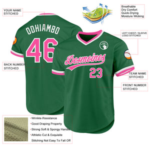 Custom Kelly Green Pink-White Authentic Throwback Baseball Jersey