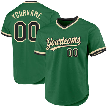 Custom Kelly Green Black-Cream Authentic Throwback Baseball Jersey