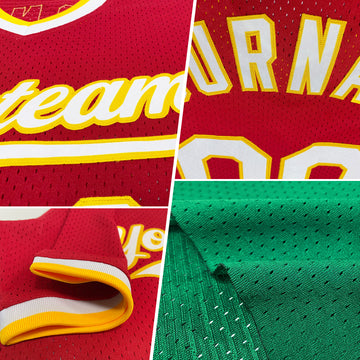 Custom Kelly Green Gold-Red Authentic Throwback Baseball Jersey