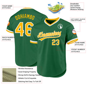 Custom Kelly Green Gold-White Authentic Throwback Baseball Jersey
