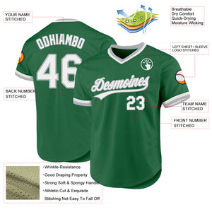 Custom Kelly Green White-Gray Authentic Throwback Baseball Jersey