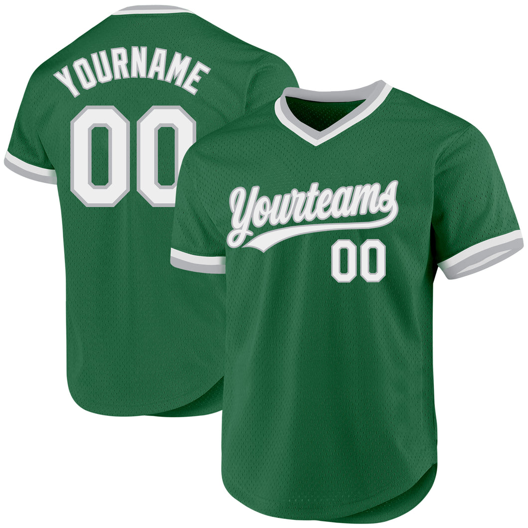 Custom Kelly Green White-Gray Authentic Throwback Baseball Jersey