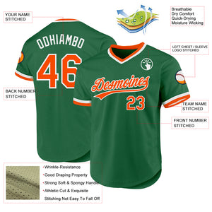 Custom Kelly Green Orange-White Authentic Throwback Baseball Jersey